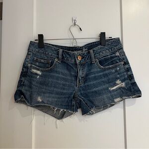 American Eagle Outfitters Distressed Dark Blue Denim Cutoff Shorts